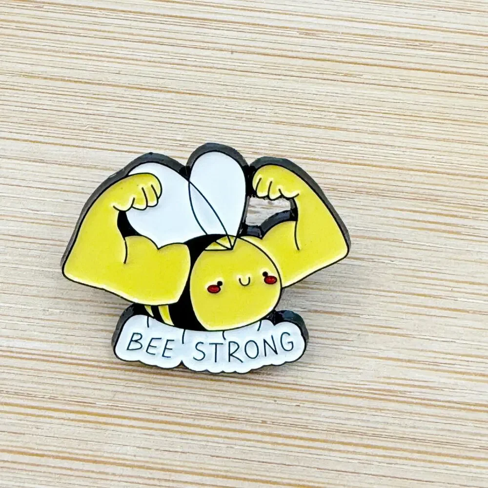 Bee Strong Pun Motivational Soft Enamel Pin, Mental Health